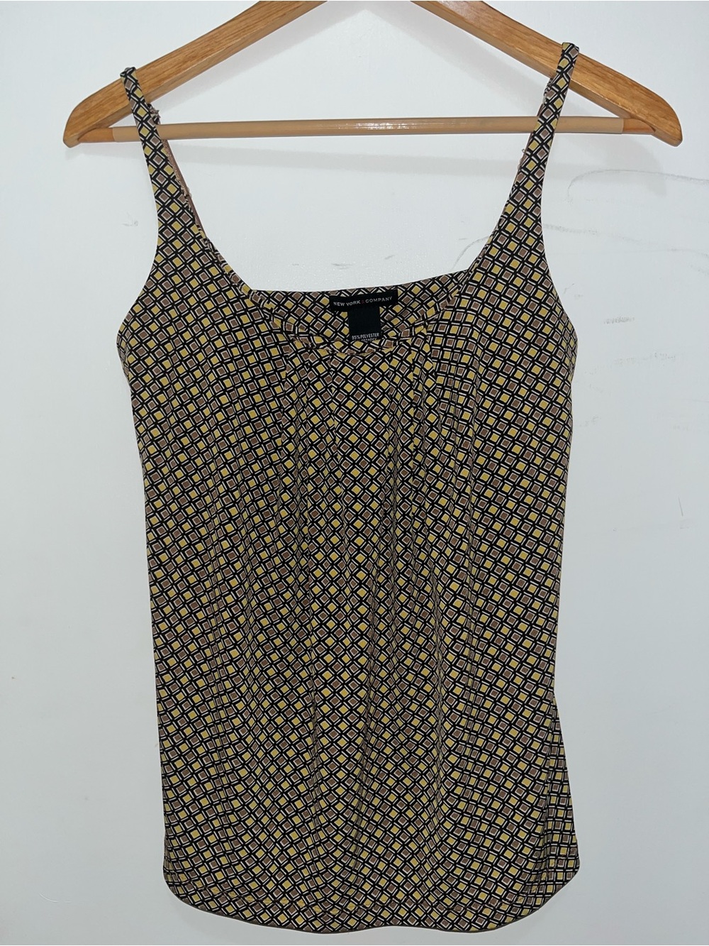 Diamond-Print Spaghetti Strap Camisole - Tan, Yellow & Black